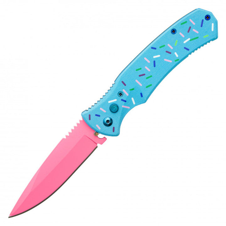 Blue Sprinkles Push Button Knife