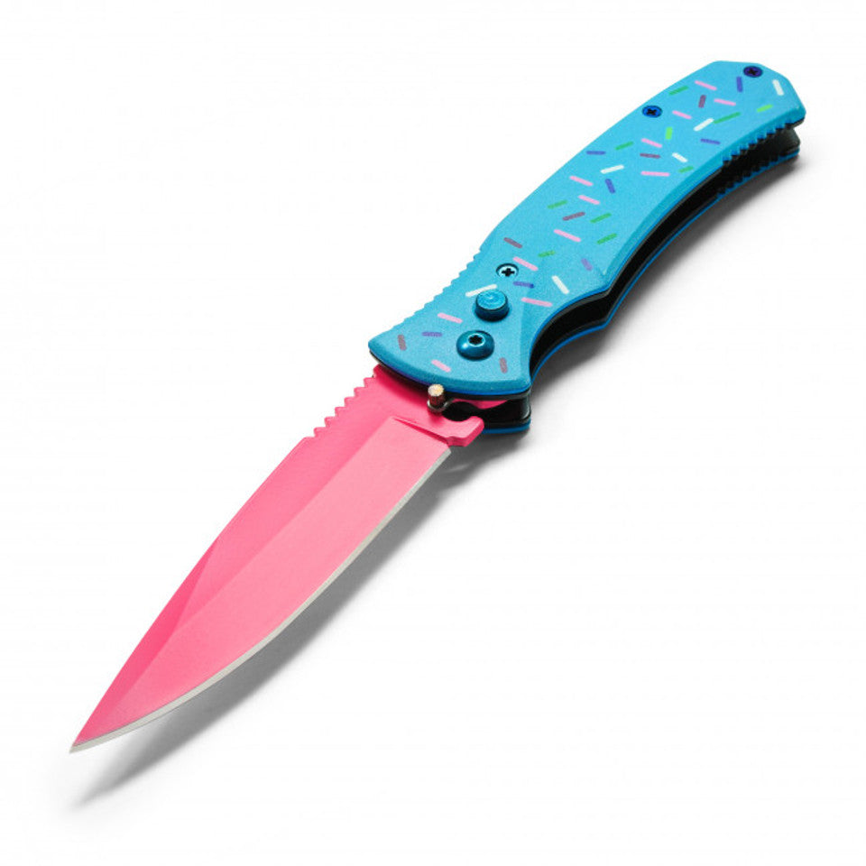 Blue Sprinkles Push Button Knife
