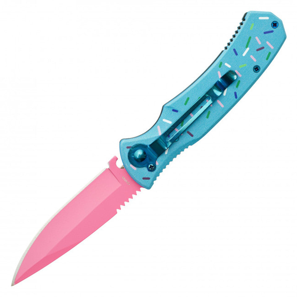 Blue Sprinkles Push Button Knife